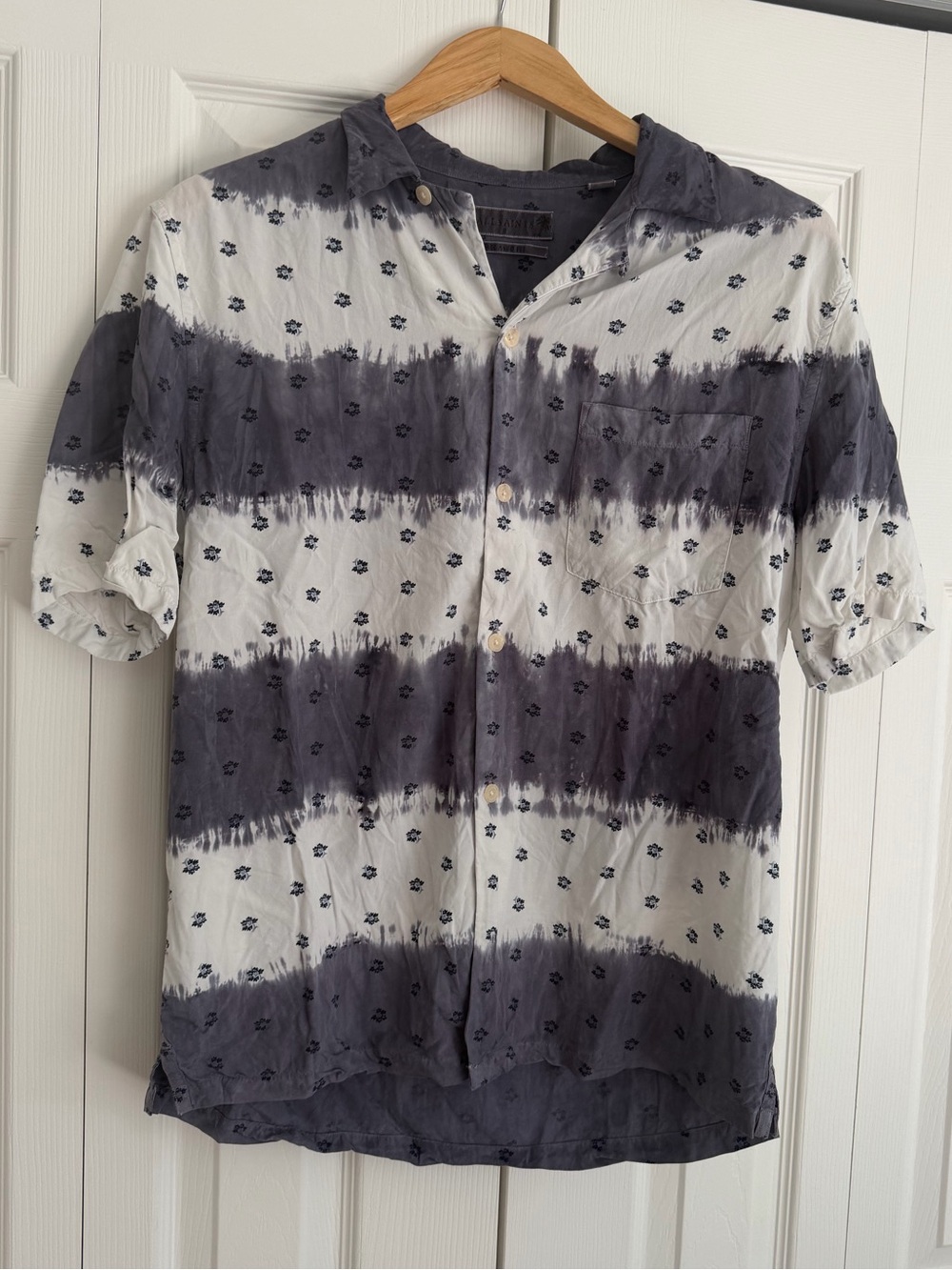 AllSaints Horwell Tie-Dye Floral Camp Collar Shirt Men’s Small